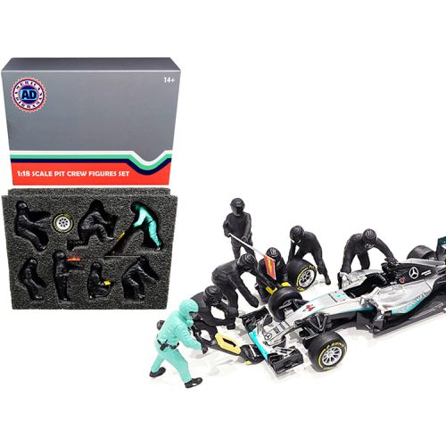 Figurine Set - Formula One F1 Pit Crew 7 Team Black 1/18 Scale - American Diorama - Modalova