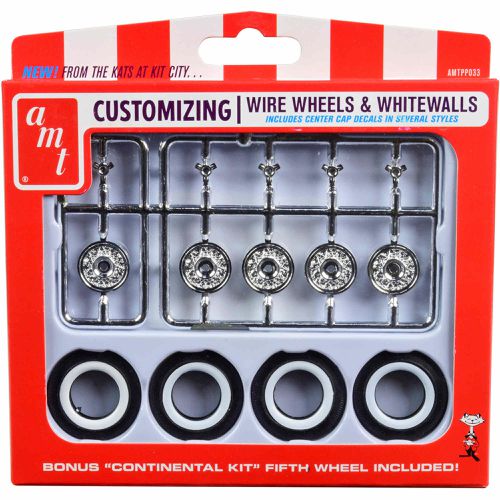 Scale Model Kit - Skill 2 Wire Wheels and Whitewall Tires, Set of 5 pcs - AMT - Modalova