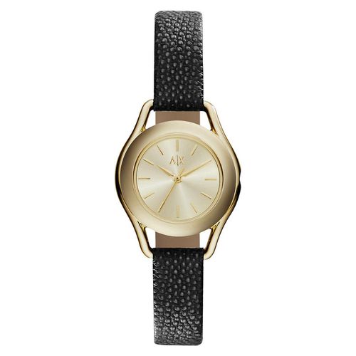 AX4259 Women's Gold Tone Dial Black Leather Strap Watch - Armani Exchange - Modalova