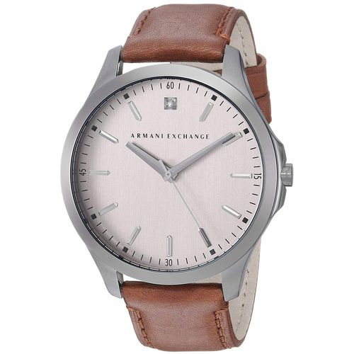 Men's Diamond Watch - Quartz Grey Dial Brown Leather Strap / AX2195 - Armani Exchange - Modalova