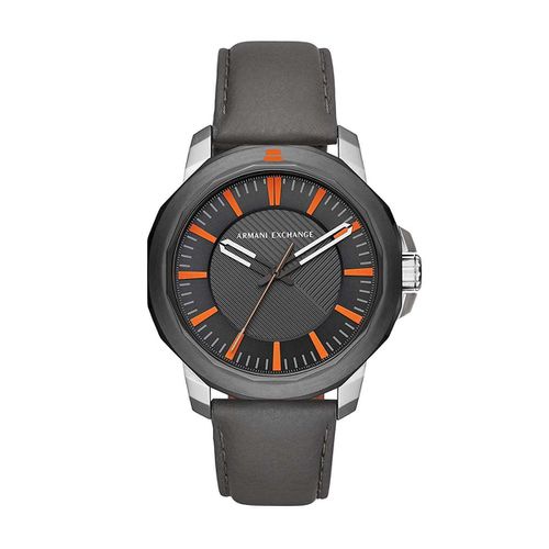 Men's Strap Watch - Gunmetal Dial Quartz Grey Leather / AX1904 - Armani Exchange - Modalova