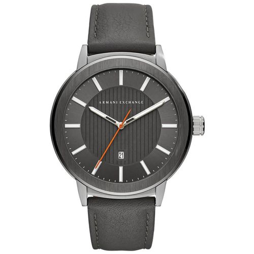 Men's Quartz Watch - Grey Dial Leather Strap Date Display / AX1462 - Armani Exchange - Modalova