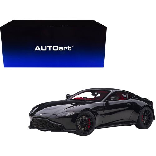Model Car - 2019 Aston Martin Vantage RHD Jet Black with Red Interior - Autoart - Modalova