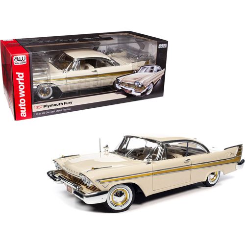 Model Car - 1957 Plymouth Fury Sand Dune White with Gold Accents - Autoworld - Modalova