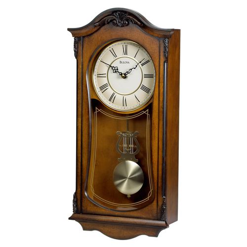C3542 Cranbrook Beige Dial Walnut Hardwood Pendulum Harmonic Chime Wall Clock - Bulova - Modalova