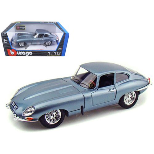 Diecast Model Car - 1961 Jaguar E Type Coupe Blue Metallic Rubber Tires - Bburago - Modalova