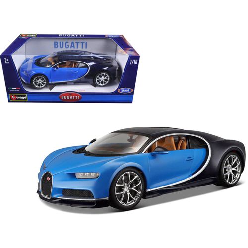 Diecast Model Car - 2016 Bugatti Chiron Opening Doors Rubber Tires Blue - Bburago - Modalova