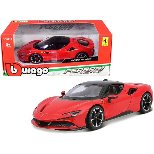 Scale Diecast Model Car - Ferrari SF90 Stradale Red with Black Top - Bburago - Modalova