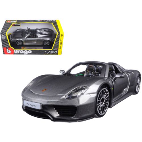 Scale Diecast Model Car - Porsche 918 Spyder Rubber Tires Gray Metallic - Bburago - Modalova