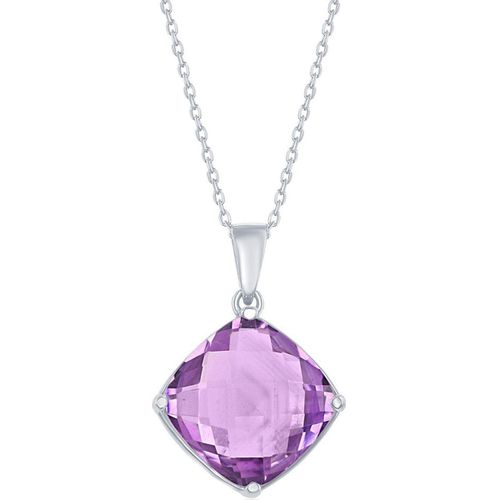 Women's Necklace - Sterling Silver Diamond Shaped Amethyst / BLK-8063 - Bellissima - Modalova
