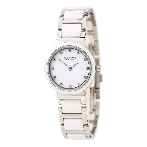 Women's Ceramic Crystal Accented White Dial Steel & Ceramic Bracelet Watch - Bering - Modalova
