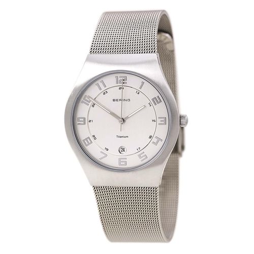 Men's Titanium White Dial Mesh Bracelet Watch - Bering - Modalova