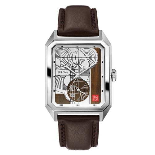 A197 Men's Hoffman House Silver & Brown Dial Brown Leather Strap Watch - Bulova - Modalova