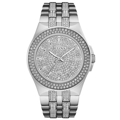 B235 Men's Crystal Accented Silver Tone Dial Steel Bracelet Watch - Bulova - Modalova