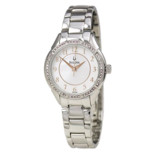 L146 Women's Crystal Bezel White MOP Dial Stainless Steel Watch - Bulova - Modalova