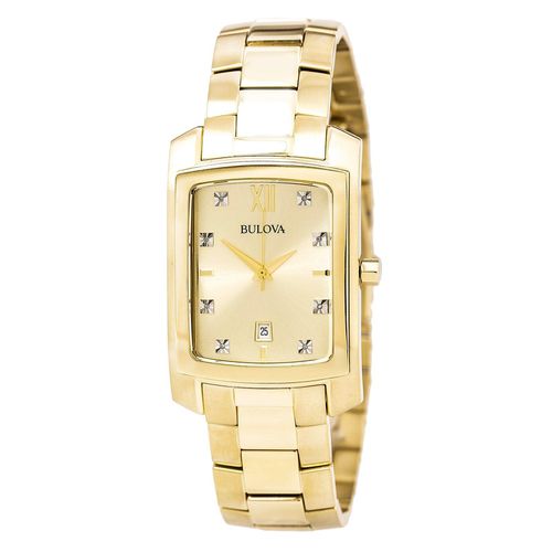 D107 Men's Diamond Accented Champagne Dial Yellow Gold Steel Bracelet Watch - Bulova - Modalova