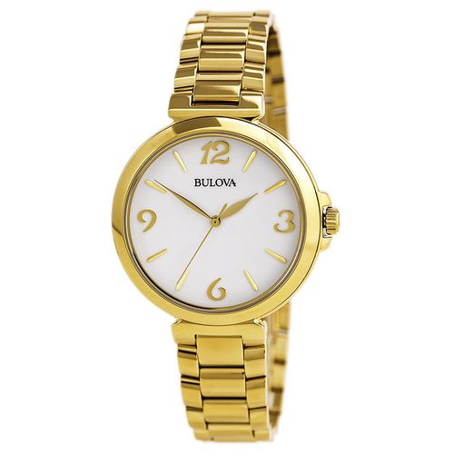 L139 Women's Dress Yellow Gold Plated Steel Bracelet Quartz White Dial Watch - Bulova - Modalova