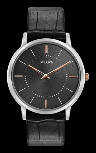 A167 Men's Classic Ultra-Slim Black Leather Strap Grey Dial Watch - Bulova - Modalova