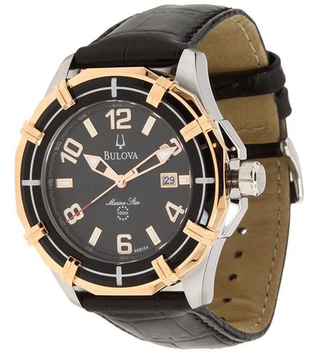 B154 Men's Marine Star Black Dial Leather Strap Watch - Bulova - Modalova