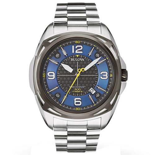 B224 Men's Precisionist Blue & Grey Dial Stainless Steel Bracelet Dive Watch - Bulova - Modalova