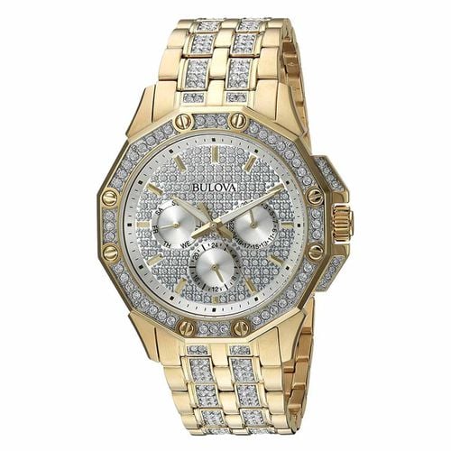 C126 Men's Crystal Silver Dial Yellow Gold Steel Bracelet Watch - Bulova - Modalova