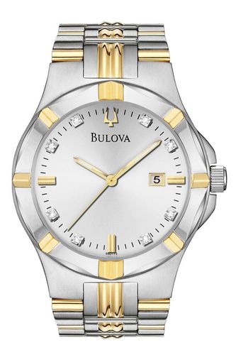 D115 Men's Diamond Silver Dial Two Tone Yellow Gold Stainless Steel Watch - Bulova - Modalova