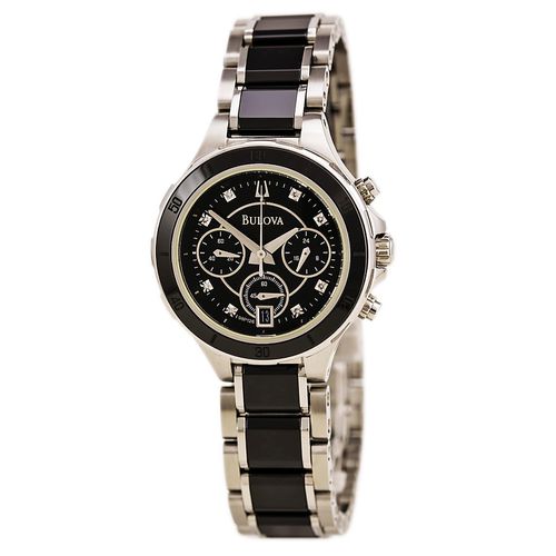 P126 Women's Substantial Black Dial Ceramic & Steel Bracelet Chronograph Diamond Watch - Bulova - Modalova