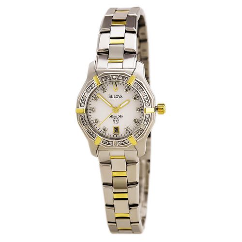 R118 Women's Diamond Quartz Two Tone Yellow Steel Mother of Pearl Dial Watch - Bulova - Modalova