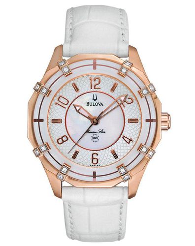 R150 Women's Rose Gold Tone White Leather Strap Watch - Bulova - Modalova