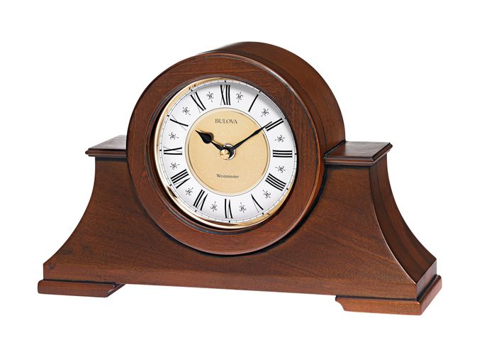 B1765 Cambria White & Beige Dial Antique Walnut Wood Mantel Clock - Bulova - Modalova