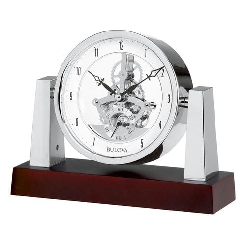 B7520 Largo Silver Skeleton Dial Desktop Clock - Bulova - Modalova