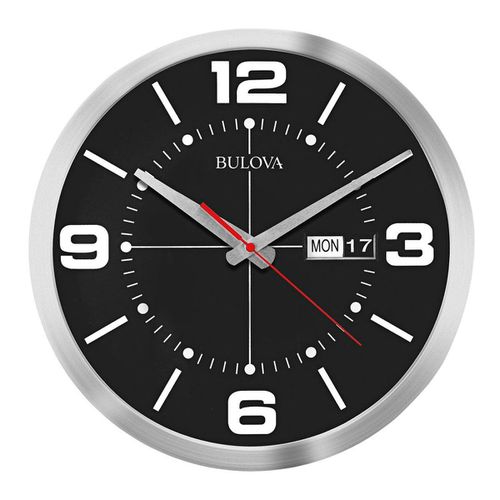 C4848 Calendar Black Matte Dial Brushed Aluminum Quartz Wall Clock - Bulova - Modalova