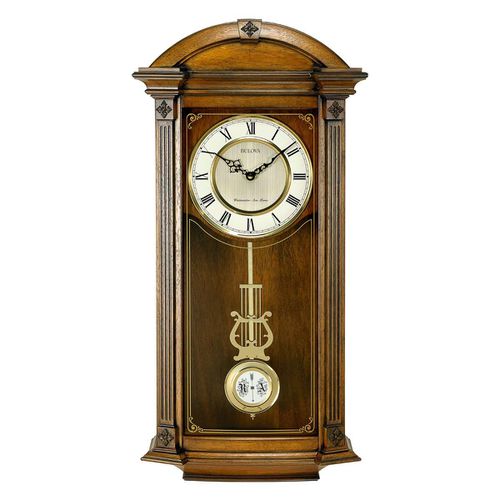 C4331 Hartwick Beige Dial Old World Walnut Wood Chiming Wall Clock - Bulova - Modalova