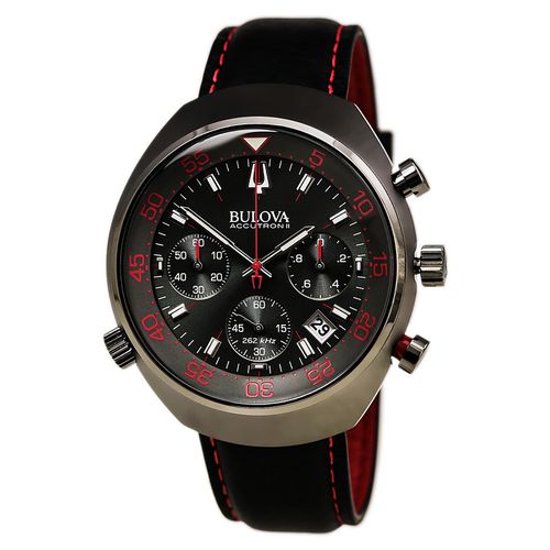 Men's Chronograph Watch - Lobster Black Leather Black Dial / 98B252 - Bulova - Modalova