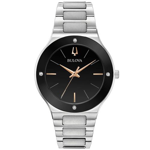Men's Bracelet Watch - Futuro Quartz Black Dial Silver Steel Diamond / 96E117 - Bulova - Modalova