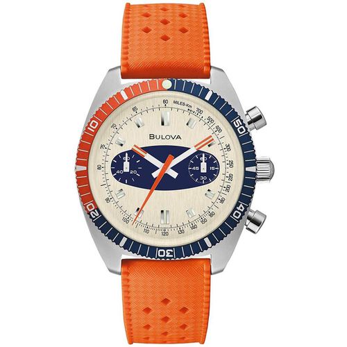 Men's Dive Watch - Chronograph A Off-White Dial Orange Silicone Strap / 98A254 - Bulova - Modalova