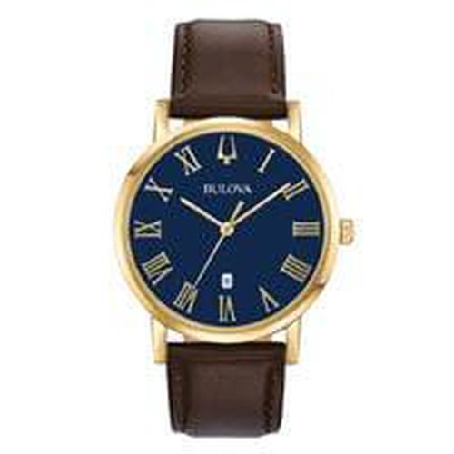 Men's Strap Watch - Classic Dark Blue Dial Dark Brown Leather / 97B177 - Bulova - Modalova