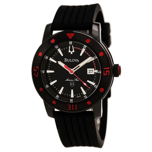 Men's Rubber Strap Watch - Marine Star Sport Black Steel Black Dial / 98B164 - Bulova - Modalova