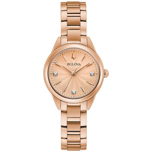 Women's Diamond Watch - Sutton Rose Gold Tone Dial Bracelet / 97P151 - Bulova - Modalova