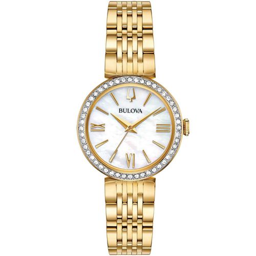 Women's Quartz Watch Gift Set - Crystal MOP Dial Yellow Gold Bracelet / 98X122 - Bulova - Modalova