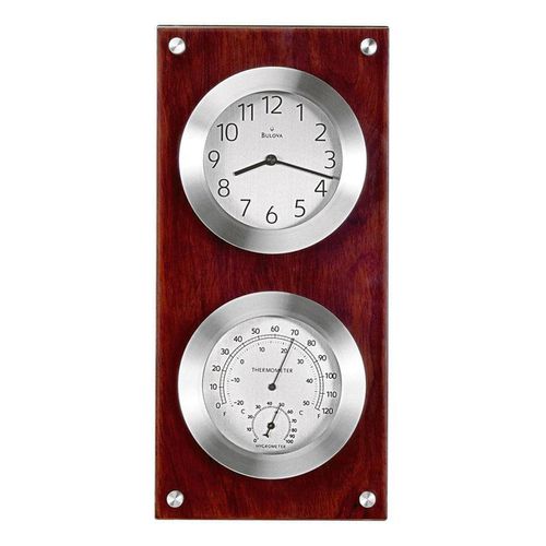 Weather Station Clock - Mariner Silver Dial Walnut Finish Wood Veneer / C3735 - Bulova - Modalova