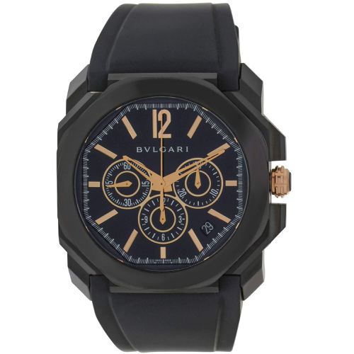 Men's Chronograph Watch - Octo Automatic Black Lacquered Dial Strap / 102630 - BVLGARI - Modalova