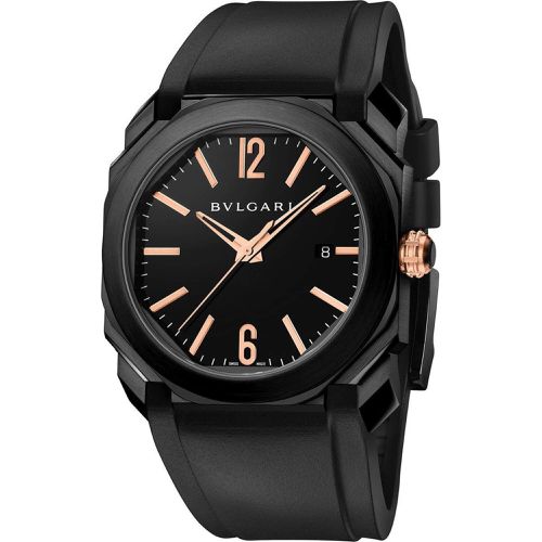 Men's Watch - Octo Automatic Black Lacquered Dial Rubber Strap Date / 102581 - BVLGARI - Modalova