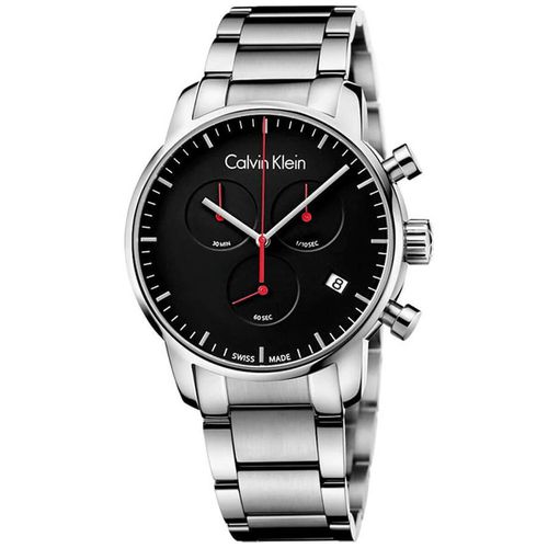 Men's Chronograph Watch - City Black Dial Silver Bracelet / K2G27141 - Calvin Klein - Modalova