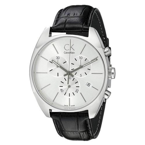 Men's Chronograph Watch - Exchange Silver Dial Leather Strap / K2F27120 - Calvin Klein - Modalova