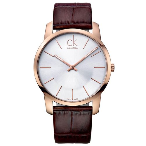 Men's Quartz Watch - City Silver Tone Dial Brown Leather Strap / K2G21629 - Calvin Klein - Modalova
