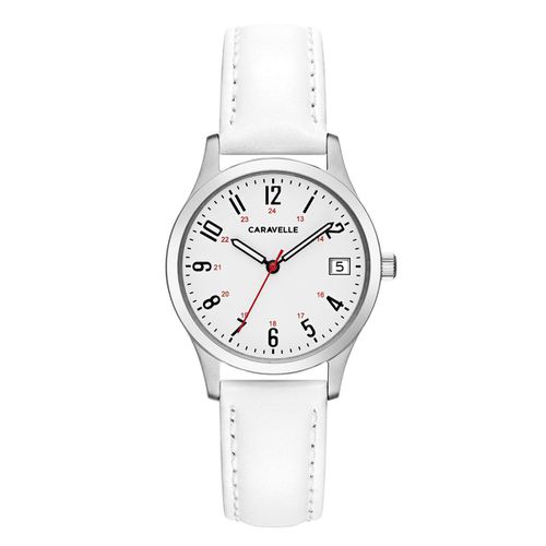 M117 Women's Quartz White Dial White Leather Strap Watch - Caravelle - Modalova