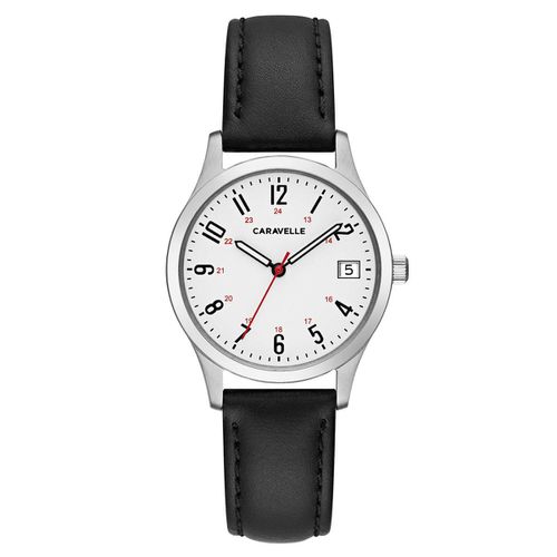 M118 Women's Quartz White Dial Black Leather Strap Watch - Caravelle - Modalova