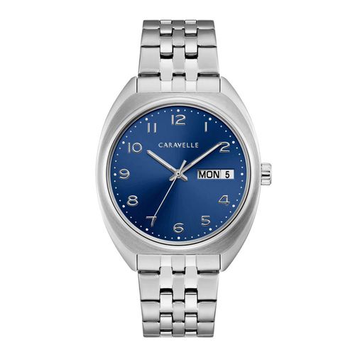 Men's Bracelet Watch - Dress Blue Dial Silver Tone Steel / 43C120 - Caravelle - Modalova