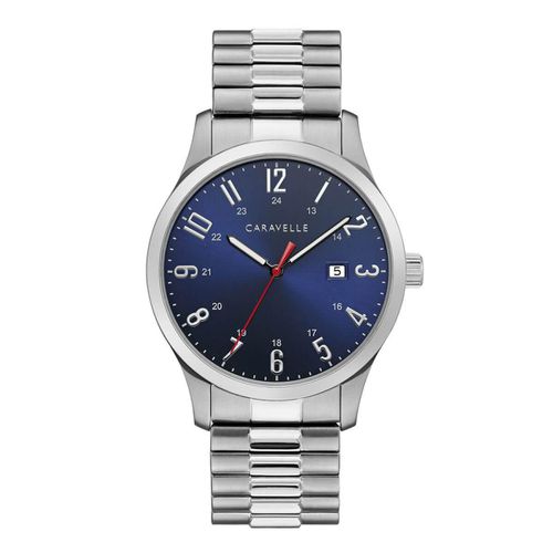 Men's Expansion Bracelet Watch - Dark Blue Dial Stainless Steel / 43B161 - Caravelle - Modalova